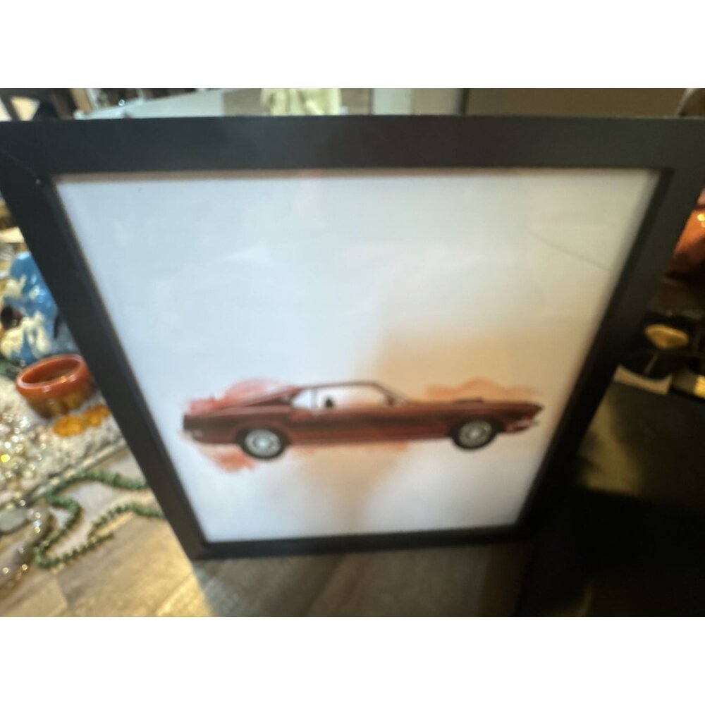Vintage Red Mustang Car Print Wall Art In Black Frame